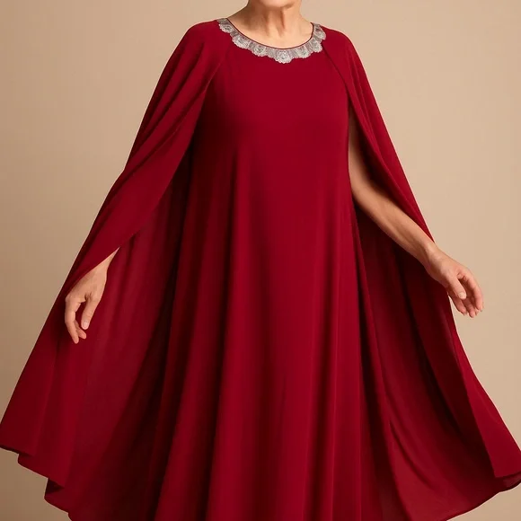 Mainstays Red Long Sleeve Cape Dress - Picture 1 of 8
